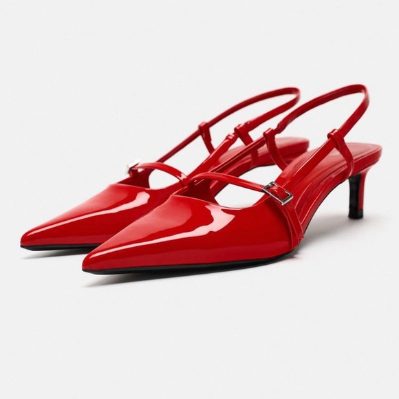 NWT. Zara Red Strappy Slingback Shoes/Sandals. Size 8. - Picture 3 of 7